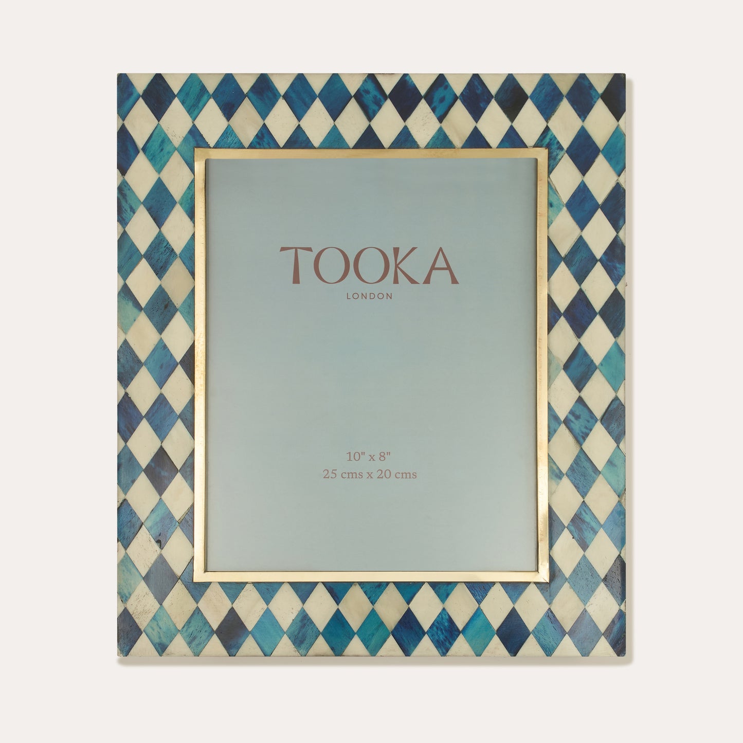 Decorative picture frame with blue and white diamond pattern on a white background, featuring the brand 'Tooka'.