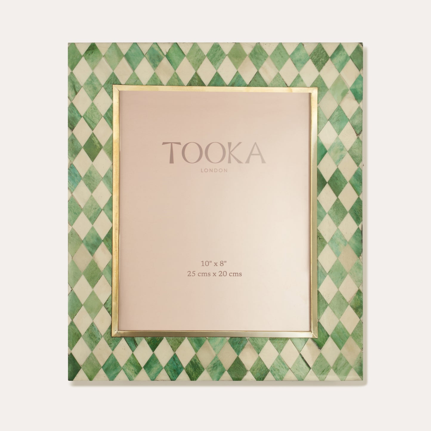 Green and beige diagonal checkered picture frame with 'Tooka' branding on a white background