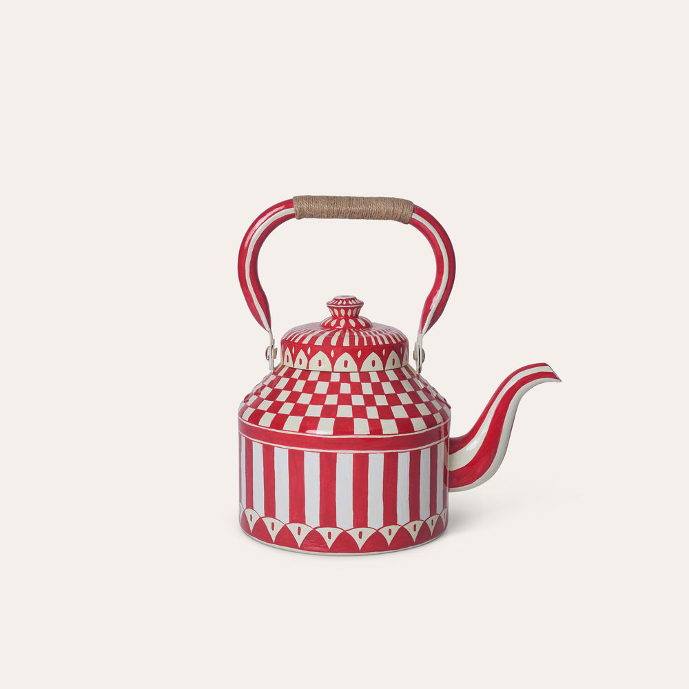 Red and White circus tea kettle