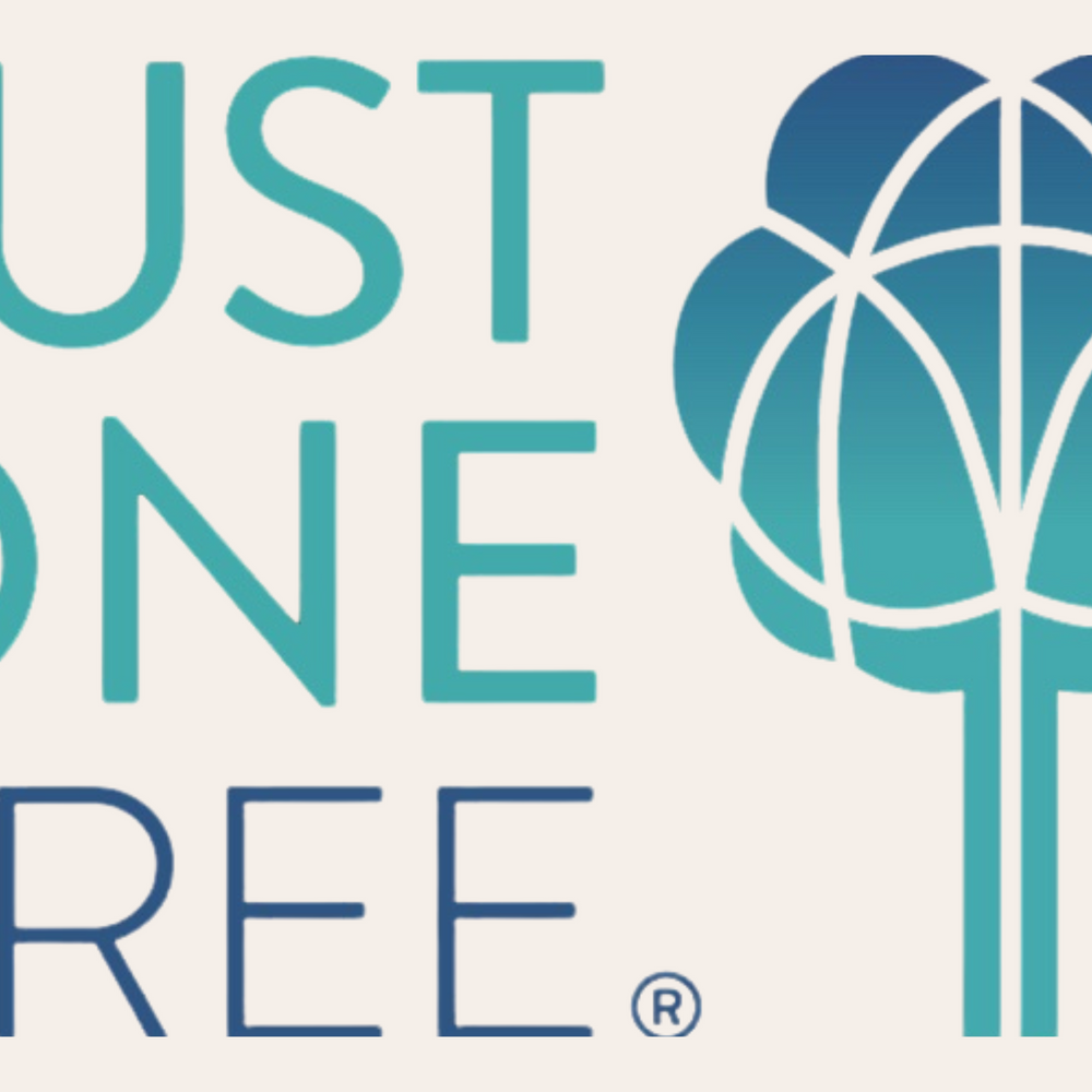Logo of 'Just One Tree' with a stylized tree design in blue on a light background