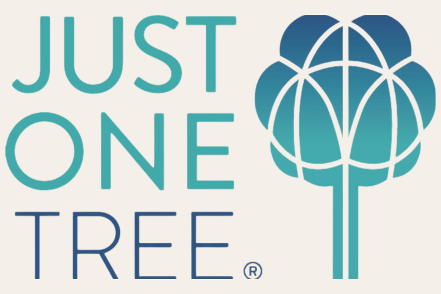 Logo of 'Just One Tree' with a stylized tree design in blue on a light background