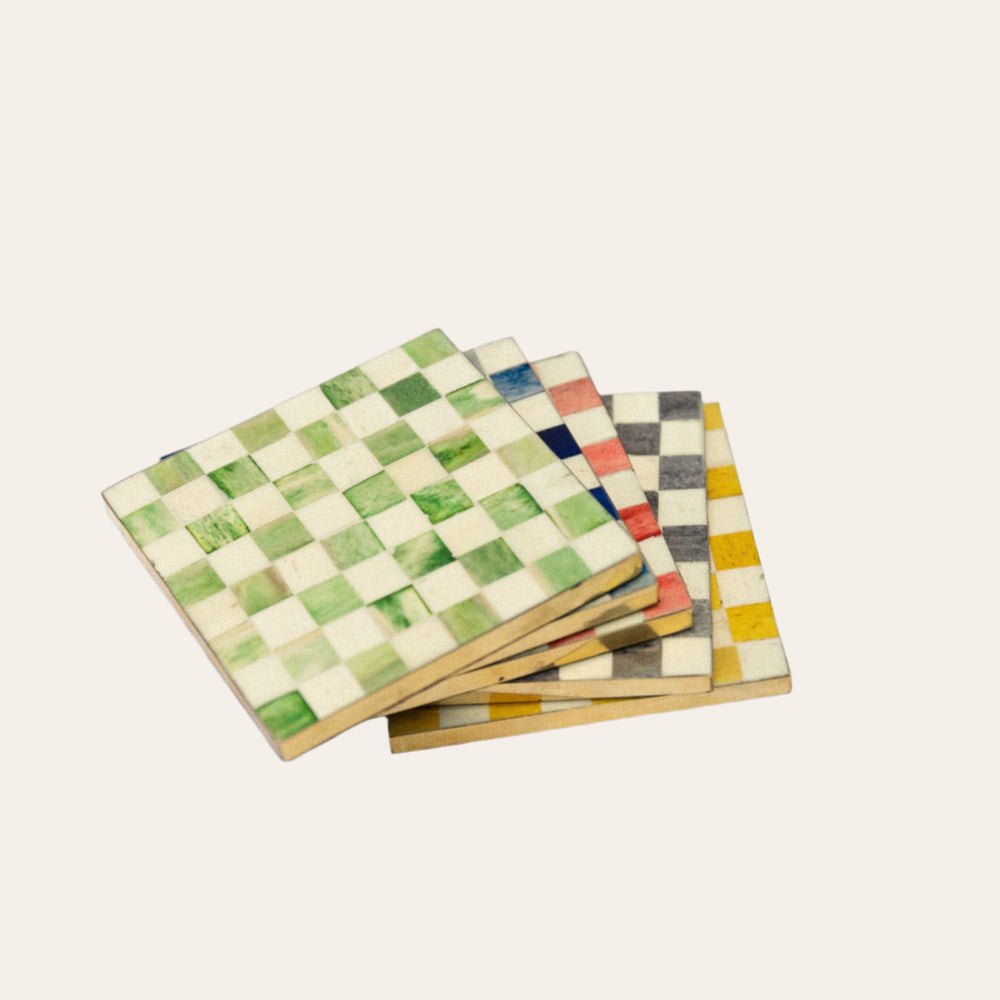 Set of Coasters | Inlay Chequered| Multi Coloured – Tooka