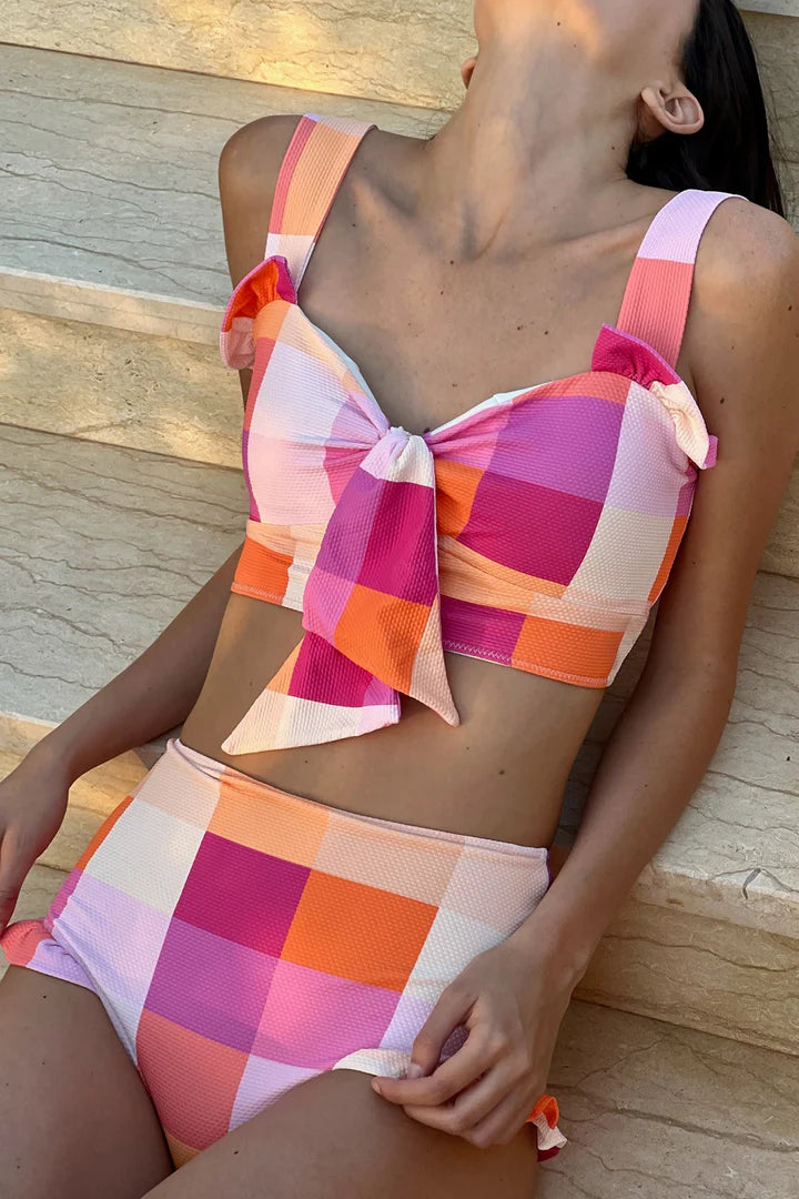 Maldives Luxury Bikini Top in Hibiscus Check